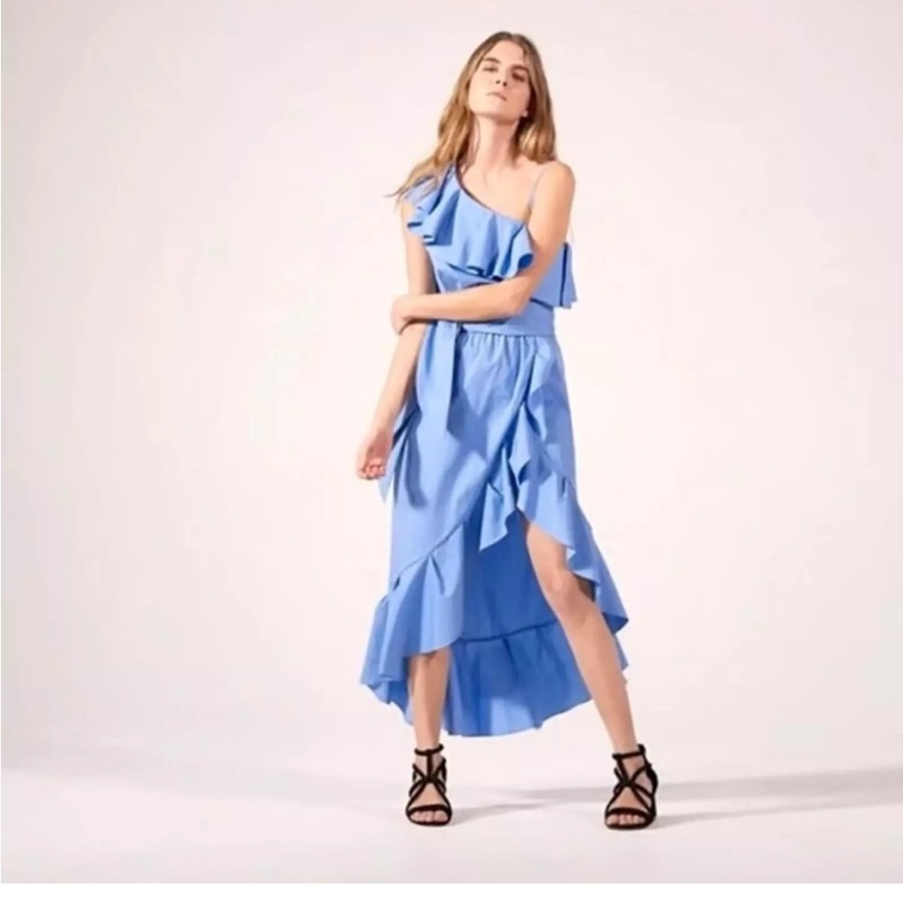 Sandro Ruffled One Shoulder Sky Blue Lover Dresd
